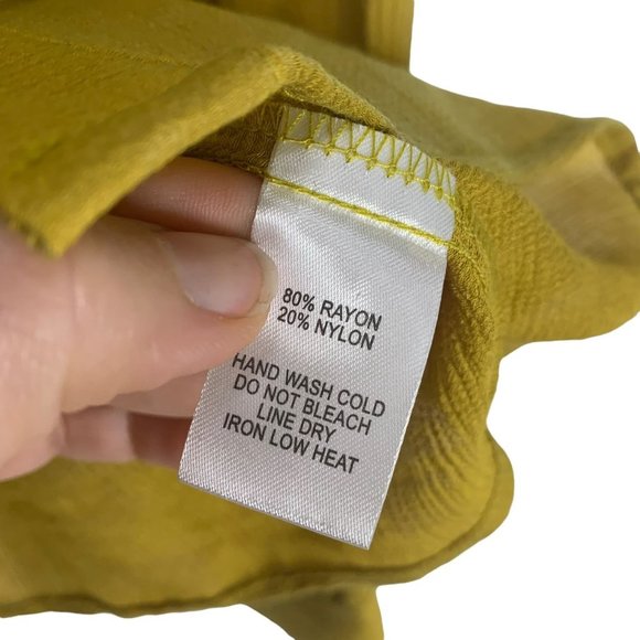 Lulus Chartreuse Gauze Long Sleeve Button Up Neck Tie Top Small - Picture 5 of 10